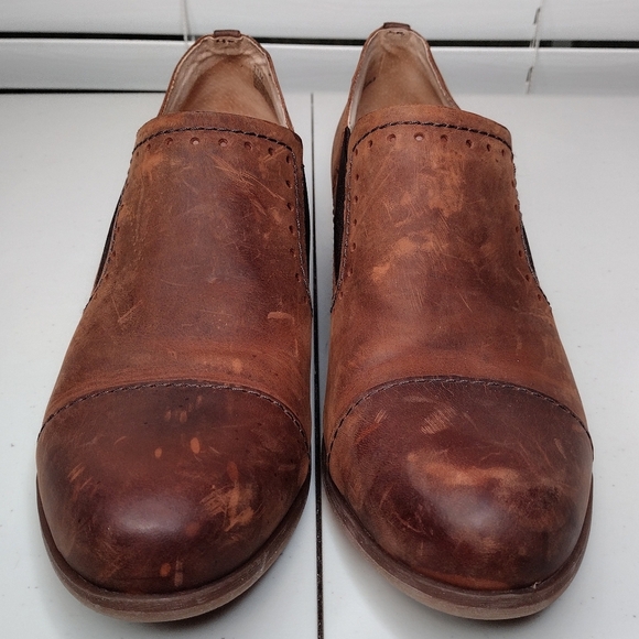 Kork-Ease Brown Leather Boho Low Stacked Heel Slip On Loafers Ankle Booties Sz11 - Picture 9 of 13